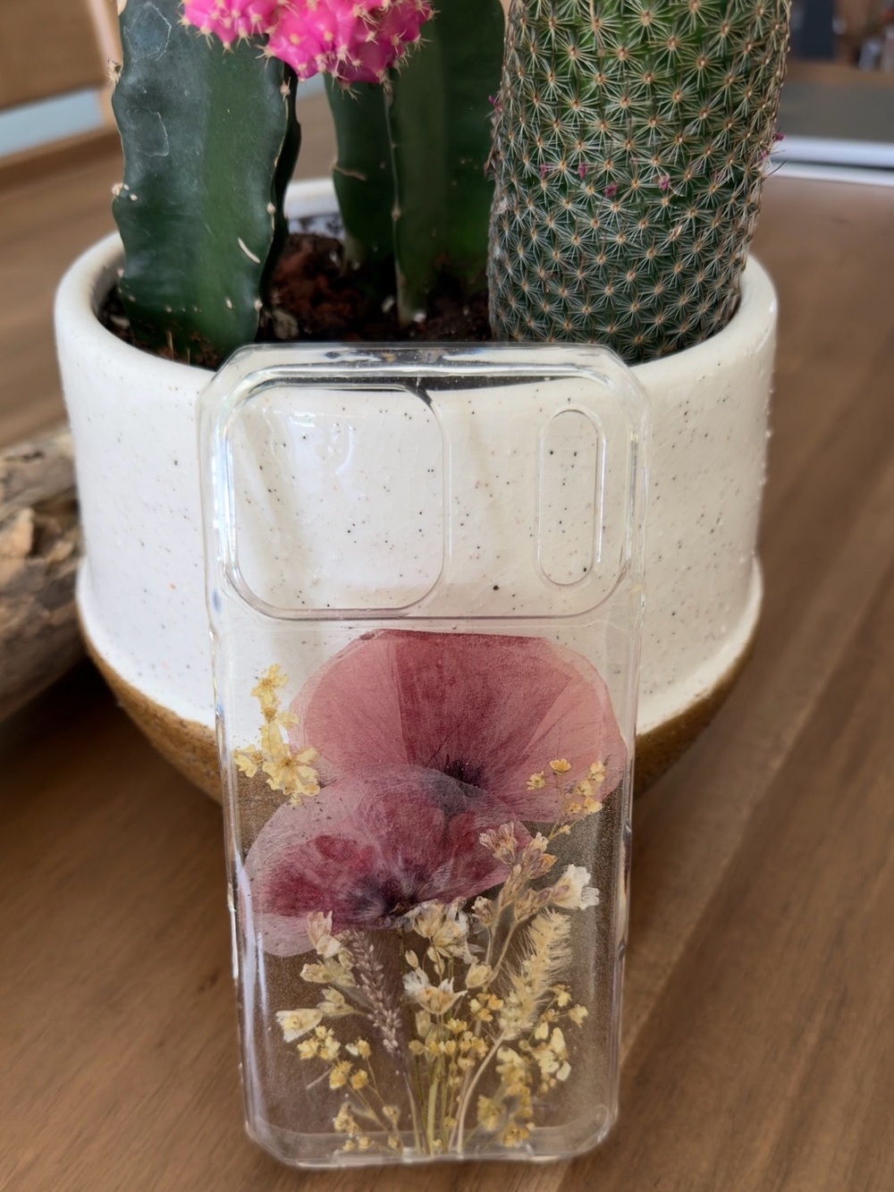 iPhone 17 Pro Max Real Floral Phone Case with Pressed Pink Flowers